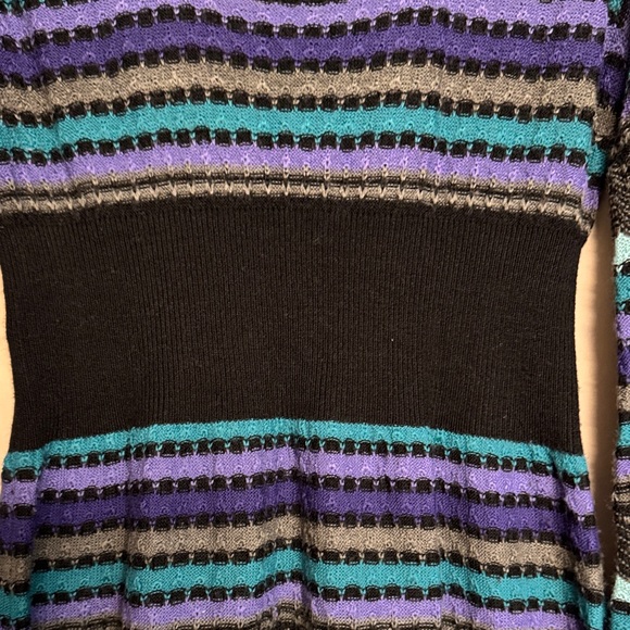 Free People Knit Striped Mini Dress, Size M, Color Black/Purple/Gray/Blue/Teal - Picture 6 of 10